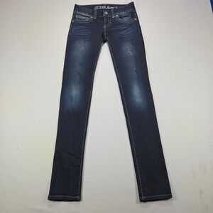 Guess Jeans Daredevil Skinny Dark Wash Distressed Denim Blue Womens 23